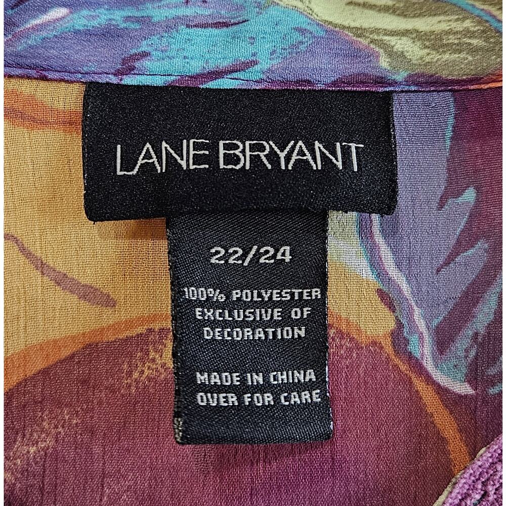 LANE BRYANT Plus 22 24 Babydoll Blouse Semi Sheer Multicolor Embellished Bust 50 - Picture 3 of 8